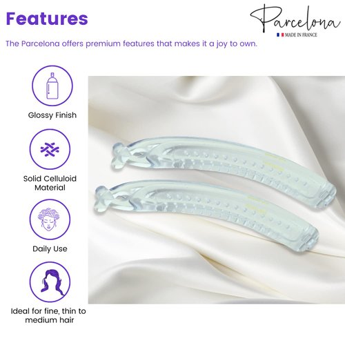 Parcelona French Small 3 ¾” Celluloid Set of 2 French Banana Hair Clip Flexible Ponytail Holder Fashion Durable Styling Paris Hair Accessories for Women, Made in France (Clear)