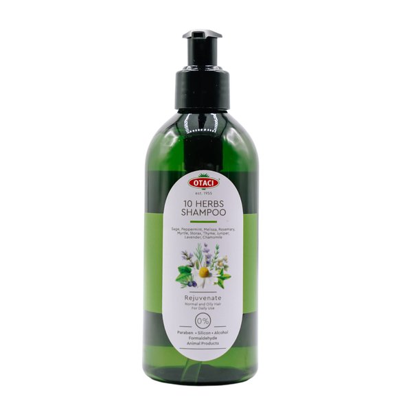 OTACI 10 Herbs Rejuvenate Shampoo for Bright and Shiny Hair, Sage, Peppermint, Melissa, Rosemary, Myrtle, Storax, Thyme, Juniper, Lavender, Chamomile, No Paraben & Silicon, Herbal Shampoo Normal Hair