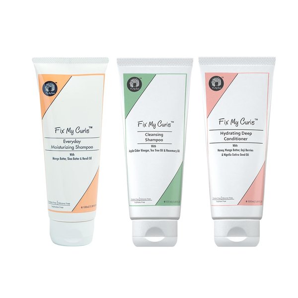 FIX MY CURLS Everyday Moisturizing Shampoo And Cleansing Shampoo With Hydrating Deep Conditioner Wash Day Pack 3.52 Oz Each