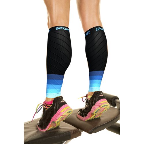 Compression Calf Sleeves Men & Women - Shin Splint Compression Sleeve 20-30mmhg, Best Footless Compression Socks for Achy Calf, Running, Nurses, Pregnancy, Post-Surgery Relief (1 Pair BLK-BLU S/M-M/L)