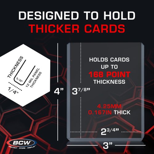 BCW Thick Card Topload Holder | Holds Relic, Patch, and Jersey Cards | Protective Card Sleeves for Collectibles and Trading Cards | Protective Rigid Plastic Display Card Holder (168 pt. / 4.25 MM)