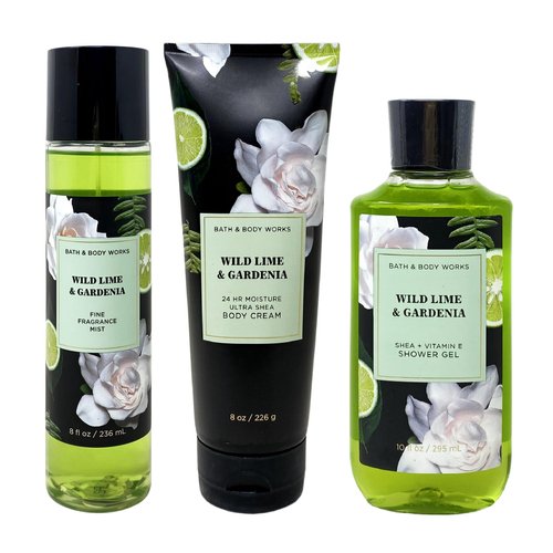Generic Bath and Body Work Wild Lime & Gardenia 3 Piece Bundle - Fragrance Mist - Body Cream and Shower Gel - Full Size, Green