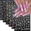 6Sheets Colorful Hibiscus Flower Nail Stickers Self Adhesive Pink White Floral Nail Decals Gold Silver Star Cherry Blossom Petal Nail Design Nail Art Stickers 3D Nail Supplies Pegatinas Uñas for Women