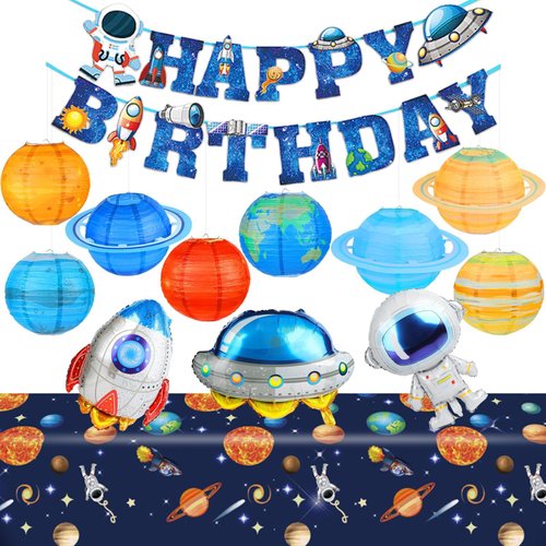 Space Themed Party Decorations Includes Outer Planet Paper Lanterns Space Party Banner Tablecloth Garland Outer Space Birthday Supplies Solar System Galaxy Planets Astronaut Rocket Party Decor