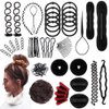 EjszaKod 73 pcs Hair Braiding Tool with Brown Hair Wig Bun, Hair Styling Tools Accessories Hair Magic Bun Maker Hair Bun Donut Hair Bobby Pins and Elastic Bands Kit for Women Kids