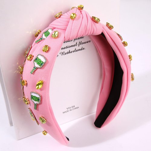 MOLOCH Game Day Headband for Women Pickleball Knotted Headband Pickleball Paddle Headband Jeweled Crystal Top Knot Headband Game Day Sports Hair Accessories Gifts