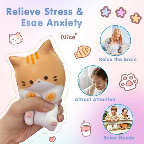 ZRENJHUS Cat Sensory Toys Desk Pets for Kids Classroom Stress Relief Toys for Anxiety Toys Gifts for Game School Gifts Festival Party Favors( Gray + Orange )