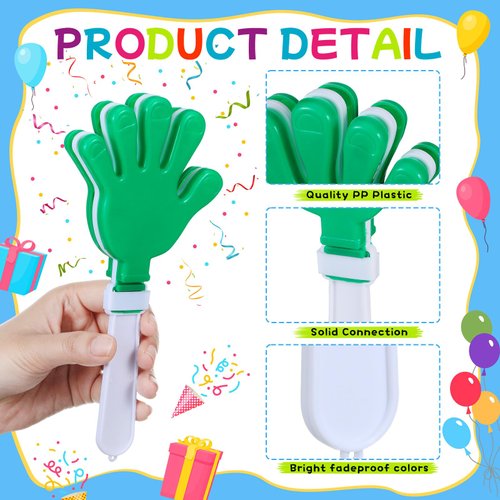 Syhood 6 Pcs Hand Clappers 7.5 Inch Noise Makers Party Favors Sports Clapper Plastic Clapper Sporting Events Cheers for Football Basketball Game Birthday Decorations Gift Supplies (Green and White