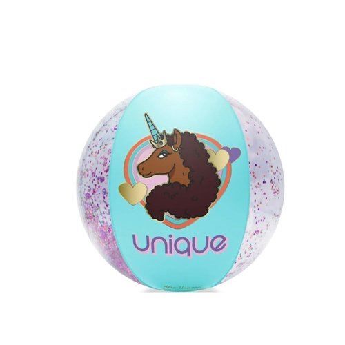 DP Audio Video LLC Afro Unicorn Glitter Inflatable Beach Ball - Unique, Magical, and Divine Beach Ball for Summer
