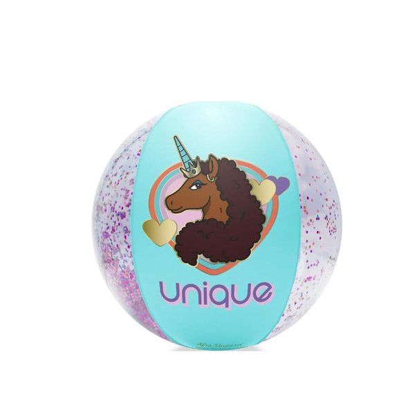 DP Audio Video LLC Afro Unicorn Glitter Inflatable Beach Ball - Unique, Magical, and Divine Beach Ball for Summer