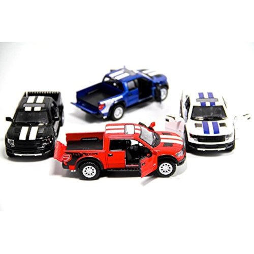 KiNSMART 2013 Ford F-150 SVT Raptor Supercrew SetOf4 w/Racing Strips 1:46 Scale 5inch Die Cast Metal Model Toy Trucks