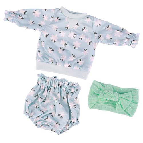 BABESIDE 3 Pcs Reborn Baby Doll Clothes for 17-22 Inch Dolls, Floral Pattern Baby Doll Outfits and Doll Accessories Set for Realistic Baby Dolls Girl, Light Green