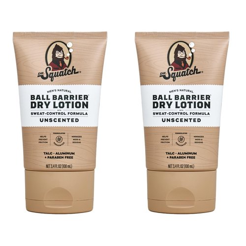 Dr. Squatch Ball Barrier Dry Lotion, No Mess Body Powder Lotion for Men, Made With Natural Ingredients - 2-Pack Unscented