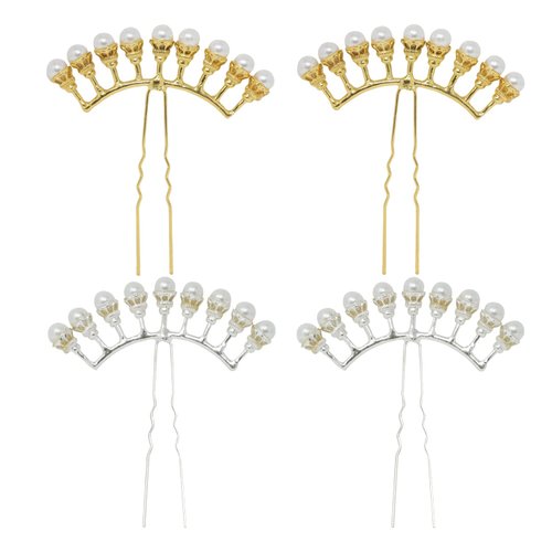 Honbay 4PCS Artificial Pearl Hair Pins U Shape Hair Clips Alloy Bridal Hair Sticks Forks for Vintage Hair Buns Thick Hair for Women (2 Color)