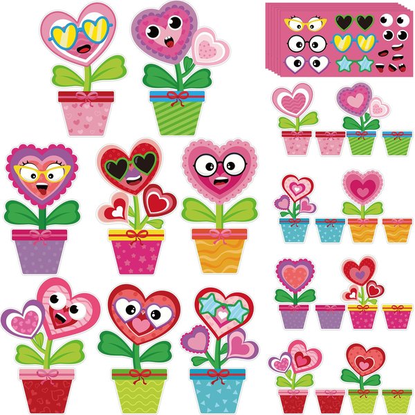 36Pcs Valentine’s Day Flower Crafts Kit Decorations,DIY Flower Heart Craft Gifts Make Your Own Valentines Gifts Spring Flower Cutouts Sets for School Classroom Activities Decorations Party Supplies