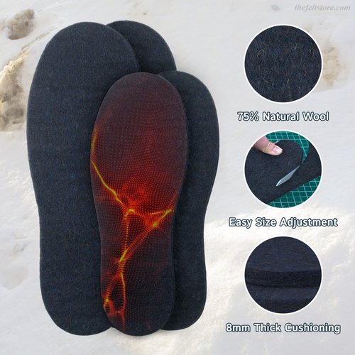 Wool Felt Insoles for Men and Women – 8mm, Long-Lasting Shoe Inserts with Cushioning & Moisture Control | Adjustable Wool Shoes Insoles | Warm Wool Boot Insoles for Winter | 2 Pair Pack | Size 7