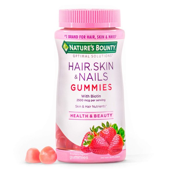 Nature's Bounty Hair Skin and Nails Vitamins with Biotin & Vitamin C Optimal Solutions, Hair Skin and Nails Gummies - Strawberry Flavored, 80 Gummies (3 Pack ) 80 Count