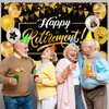 Retirement Party Decorations For Women Men, Black And Gold Happy Retirement Banner Sign Party Supplies, 180cm X110cm Retired Backdrop for parties, 8pcs Hanging Swirl