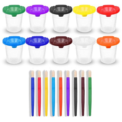 Paint Cups – Paint Cups with Lids for Kids with Toddler Paint Brushes, Paint Containers with Lids Toddler Art Supplies Paint Cup – Kids Art Supplies No Spill Paint Cups