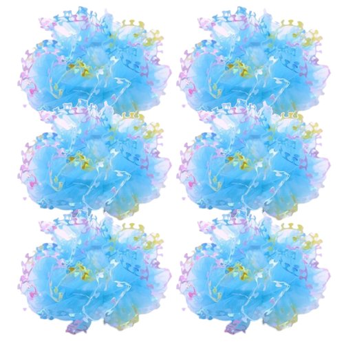 6 Pack Dance Lacing Bun Net Tuck Organza Hair Scrunchies for Girls Rich Tones Bun Covers Mesh String Headdress Ties Ponytail Bun Holders Hair Donut for Performance,Dance,Cheer,Party (Blue)