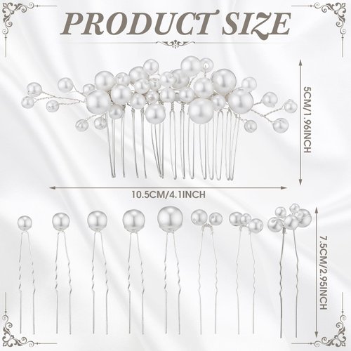 Geosar Wedding Hair Accessories, Hair Clip Set of 9 including Pearl Hair Comb and Pearl Hair Pins for Brides, Bridesmaids, Women (Elegant Style, Silver)