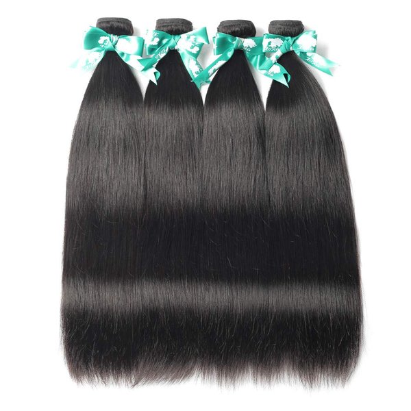 Beauhair Straight Human Hair Bundles 100% Unprocessed Brazilian Straight Virgin Human Hair 4 Bundles Human Hair Extensions Natural Black Color(16 16 16 16)