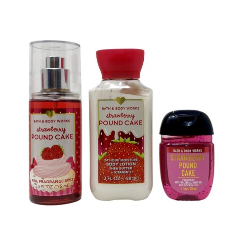 Generic Bath and Body Work Strawberry Pound Cake - Mini Gift Set - Fragrance Mist, Body Lotion and Hand Gel