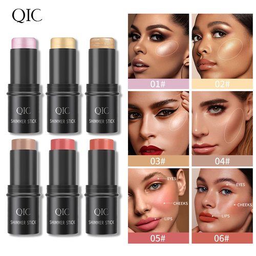 6 Colors Contour Stick Highlighter Stick and Cream Blush Stick Kit, Face Brightens and Bronzer Shades Pencil, Facial Contour Shaping Makeup Sticks for Cheeks ＆ Lips Eyes