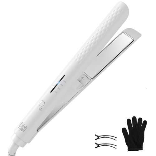 Quico Hair Straightener, 110-240V Professional Flat Iron Hair Straightener and Curler, 15s Fast Heating Travel Straightener for Women, Negative Ion, Temp Memory, 320-450℉, Auto-Off, Glove and Clip