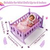 BABESIDE 4 Pcs Baby Doll Crib Set for 4-6 Inch Mini Baby Dolls, Wooden Baby Doll Bed Doll Furniture with Doll Bedding Set, Baby Doll Cradle for Kids Pretend Play Toys, Purple