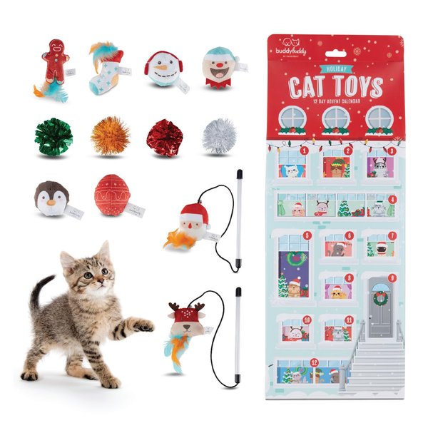 12 Day Festive Whisker Wonderland Advent Calendar Surprise Each Day For 12 days Christmas Gift Box for Cats, with Catnip-Infused Delights, Plush Crinkle, Balls, and More for Holiday