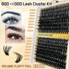 Fluffy Eyelash Extension Kit 80D+100D Lash Clusters DIY Lash Extension Kit 288Pcs False Mink Eyelashes Lash Extension Kit with Lash Bond and Seal and Lash Tweezers DIY at Home