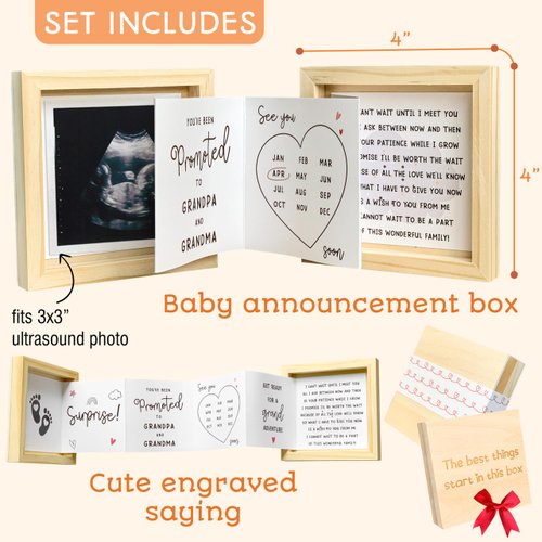 97 Decor Grandparents Baby Announcement Gifts - Pregnancy Announcement for Grandparents - Pregnancy Reveal Grandparents Ideas, New Baby Announcement Surprise, Sonogram Picture Wooden Keepsake Box Gift