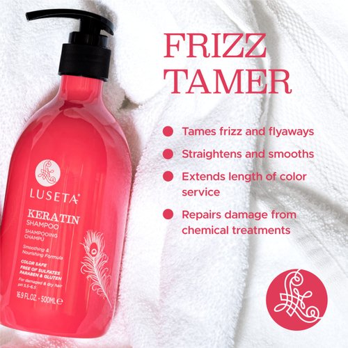 Luseta Keratin Shampoo for Dry Damaged Hair, Smoothing & Nourishing for Color Treated Hair 16.9 Oz