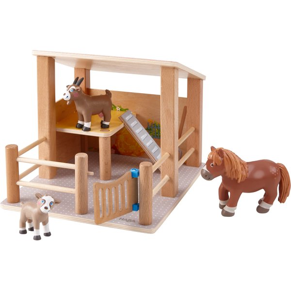 HABA Little Friends Petting Zoo - Wooden Stable with 3 Exclusive Farm Animal Figures