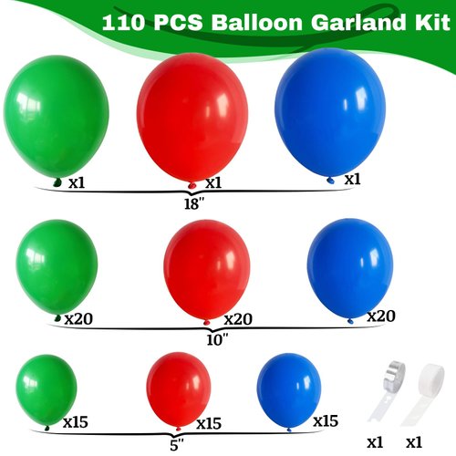 Red Blue Green Balloon Arch Garland Kit, 110 Pcs Green Red and Royal Blue PJ-Ma sks Latex Balloons Kit for Super Spider Hero Party Kids Birthday Baby Shower Graduation Boys Masks Party Decorations