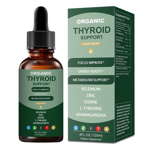 Thyroid Support Liquid Drops with Selenium, Zinc, Iodine, L-Tyrosine & Ashwagandha for Hormone Balance, Daily Energy & Metabolism Support - 4 fl. oz. (120mL)