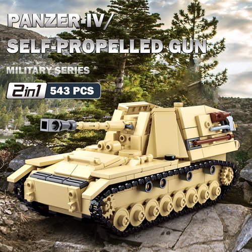 Army Tank Panzer IV Tank, 2 in 1 Model Toy Set, WW2 Scale Model Kit, with 3 Military Minifigures, Tank, Motorcycle, Gifts for Boys Aged 6-12 and Adults, Compatible with Lego Military Set, 543 PCS