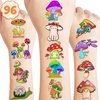 96 PCS Mushroom Temporary Tattoos Mushroom Veggie Theme Birthday Party Decorations Favors Supplies Decor Trippy Cute Stickers Gifts for Boys Girls Kids Class School Prizes Carnival Halloween Christmas