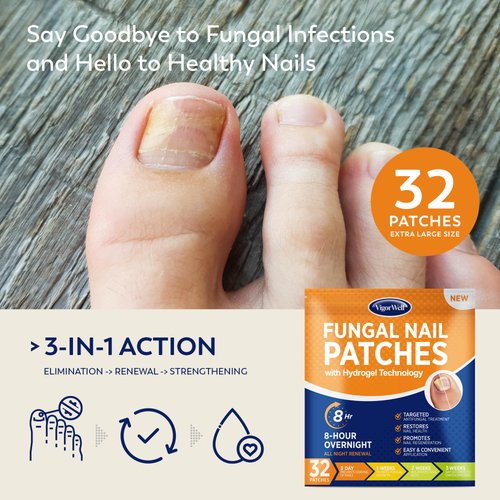 Toenail Fungus Treatment Extra Strength - (Medium) 32 Nighttime Hydrogel Patches for Overnight Toenail Repair - Visible Results in 8 Hours - Fungal Nail Patches for Toenail Fungus Relief