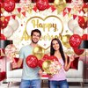 Red Gold Anniversary Party Decorations Happy Anniversary Banner Backdrop and 18Pcs Red Gold Happy Anniversary Balloons Anniversary Party Photography Background for Wedding Anniversary Party Supplies