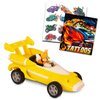 Sonic the Hedgehog Tails Toy Race Car - Bundle with Pull Back Race Car Featuring Tails from Sonic Plus Temporary Tattoos | Sonic Tails Race Car Set for Kids, Boys