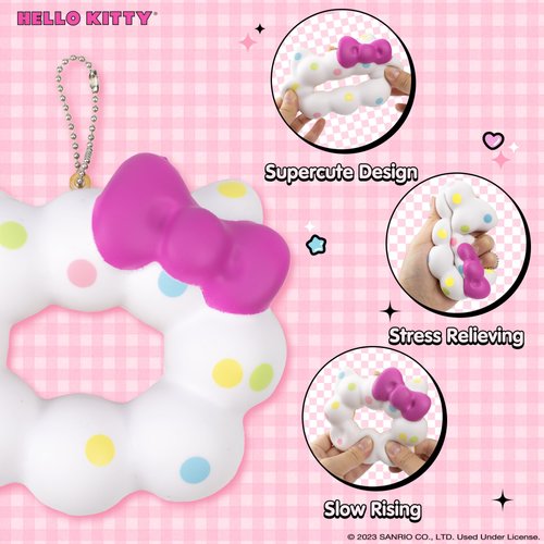 Hamee Hello Kitty Cute Mochi Donut SquiSHU Squishy Toys - Slow Rising Squishy Toy Keychain for Party Favors, Stress Ball, Birthday Gifts, Kawaii Squishy for Kids, Girls, Boys, Adults - White
