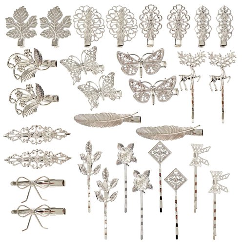 inSowni 30 Pack/15 Pairs Retro Vintage Metal Silver Alligator Hair Clips Barrettes Bobby Pins Leaf Flower Butterfly Accessories for Women Girls