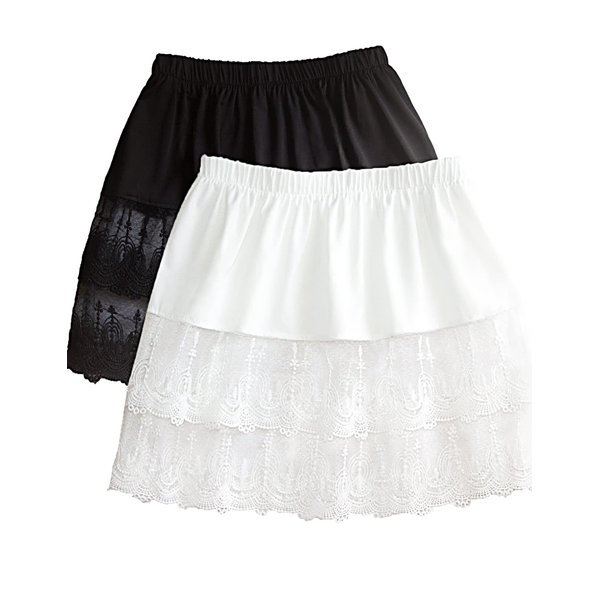 Vanrose Jan Women's Lace Extender Mini Lace Underskirt Skirts Half Slip Extra Length Plus Size (Small-Medium, 2 Pack# Mini (Black+White))