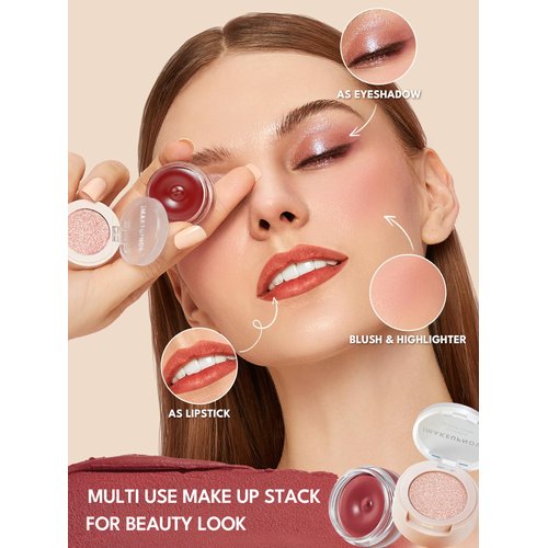 imakeupnow Cream Blush For Cheeks and Eye, Shimmer Eye Shadow Palette Pigmented Pink Blush Make Up Sets #001 Withered Rose
