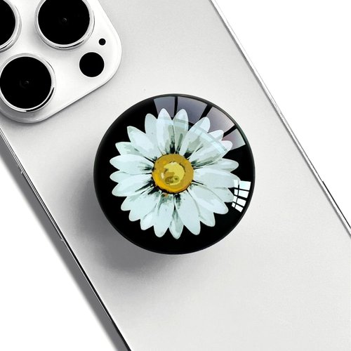 WUYULB Clear Crystal Glitter Expandible Collapsible Moblile Phone Grip Stand Holder for Smartphones and Tablets Cell Phone Accessory（White Daisy）