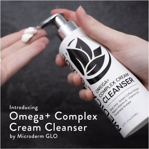 Microderm GLO Omega+ Complex Cream Facial Cleanser, Daily Face Wash & Makeup Remover, All Skin Types, Omega 3 & 6, Retinyl, Green Coffee Extract & Aloe Vera, Paraben-Free & Vegan, 6.7 Fl Oz
