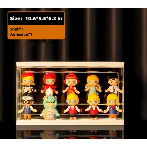 Stackable Acrylic Display Case with Shelves—Collectibles Organizer for Popmart, Blind Box, Lego, Mini Figurines and Dolls Clear and Shelf Design for Versatile Display Options (10.6x5.5x6.3)