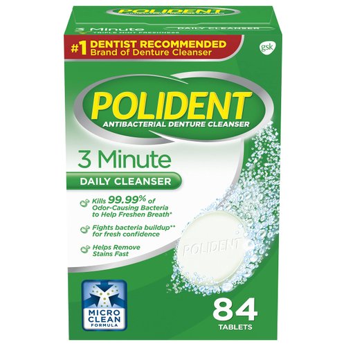 Polident 3 Minute Triple Mint Antibacterial Denture Cleanser Effervescent Tablets, 84 count(pack of 3)